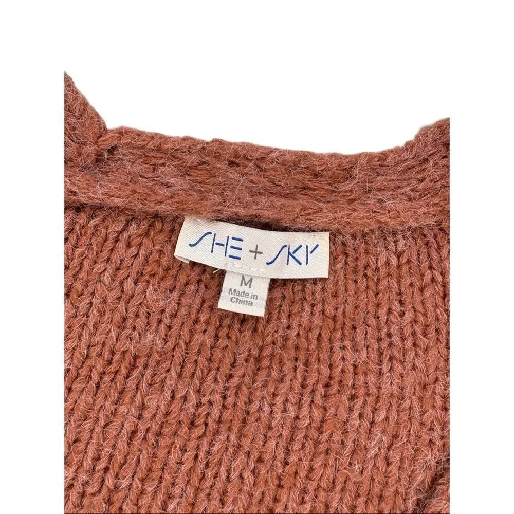 She + Sky mauve chunky knit v-neck cardigan - M